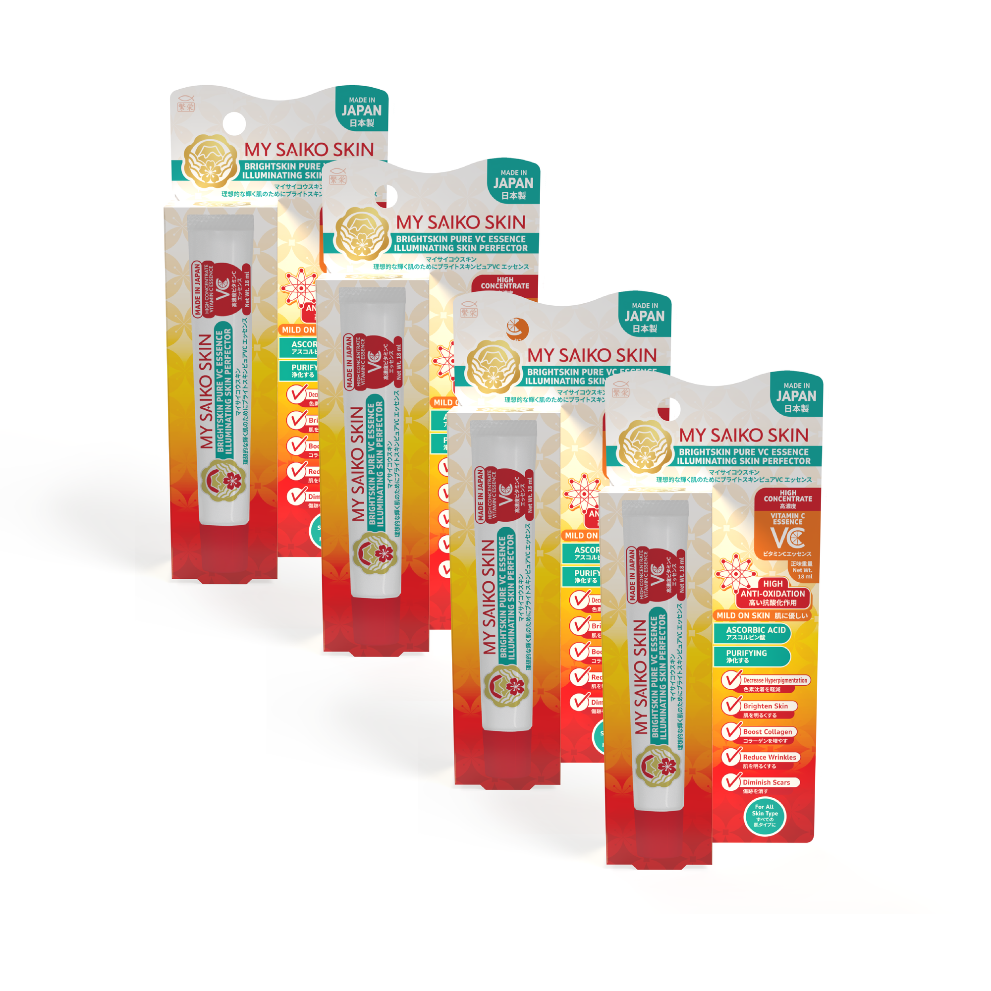 MY SAIKO SKIN – BrightSkin Pure VC Essence – Illuminating Skin Perfector  Bundle of 4